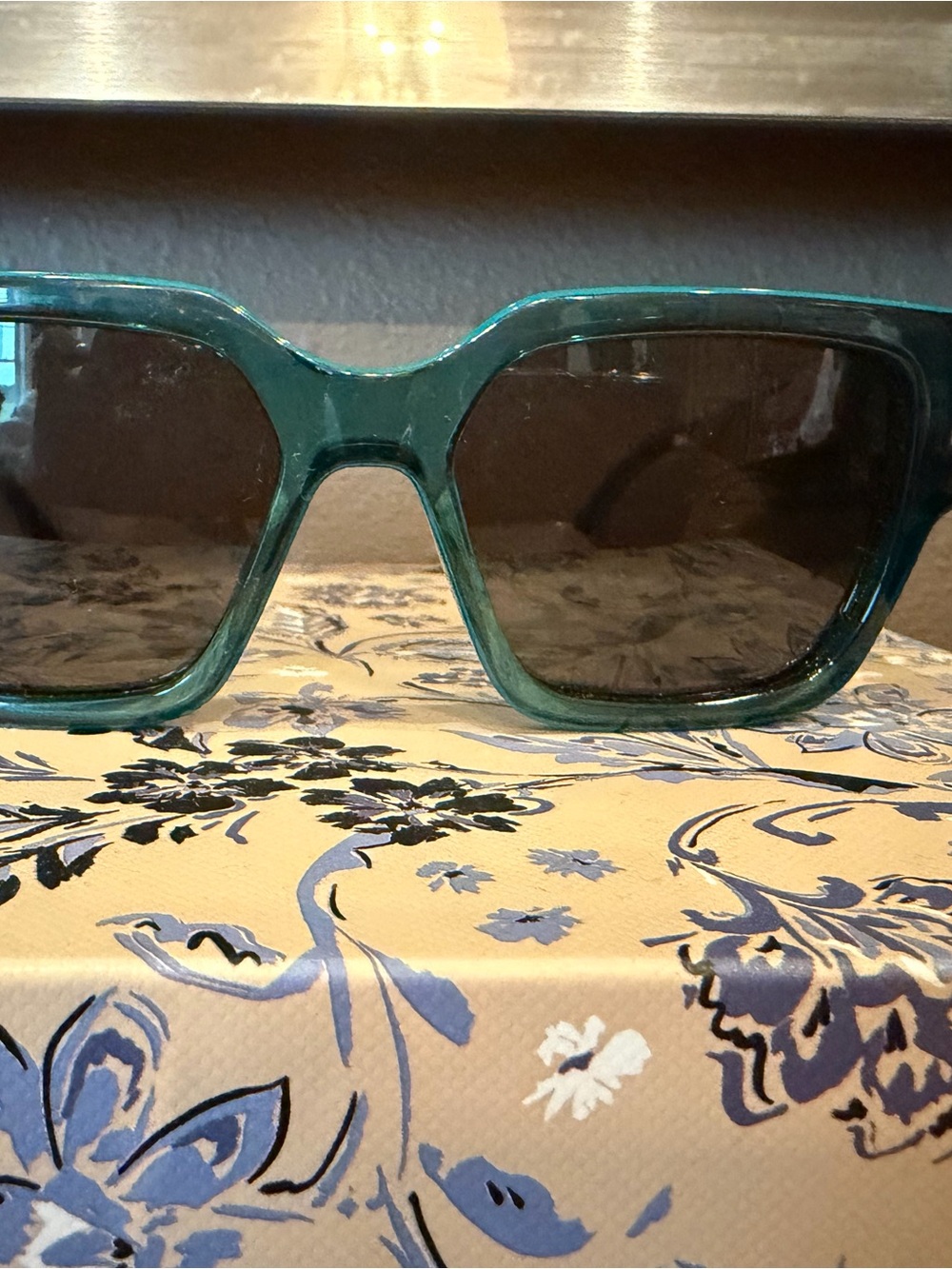 Karl Lagerfeld Teal Rectangle Sunglasses with Brown Lenses